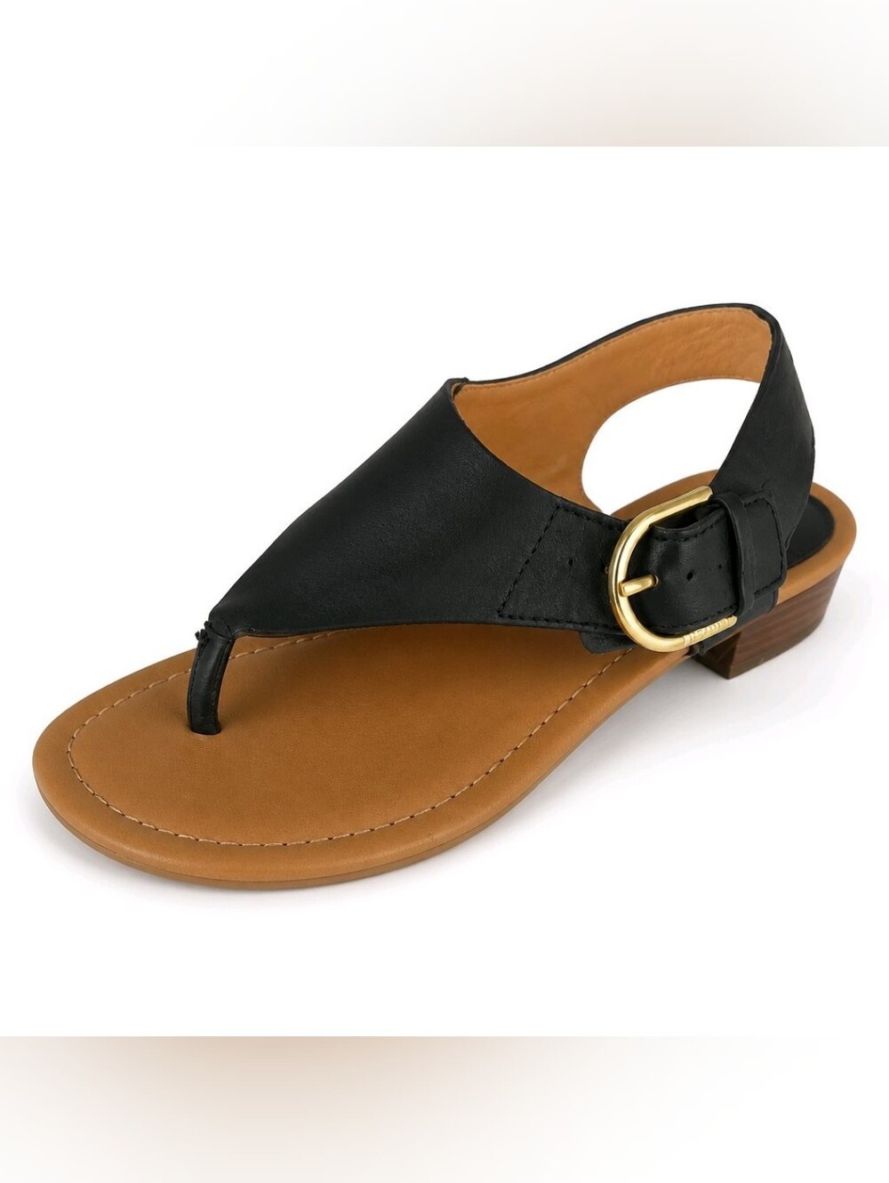 Tommy Hilfiger Black Thong Sandal with Gold Buckle